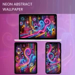 Neon abstract wallpaper with vibrant swirls, glowing spheres, and bold neon colors.600