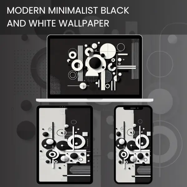 Minimalist black and white wallpaper featuring abstract geometric shapes on a dark background.600