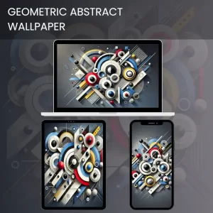 Dynamic geometric abstract wallpaper featuring colorful circles and shapes in a harmonious design.600