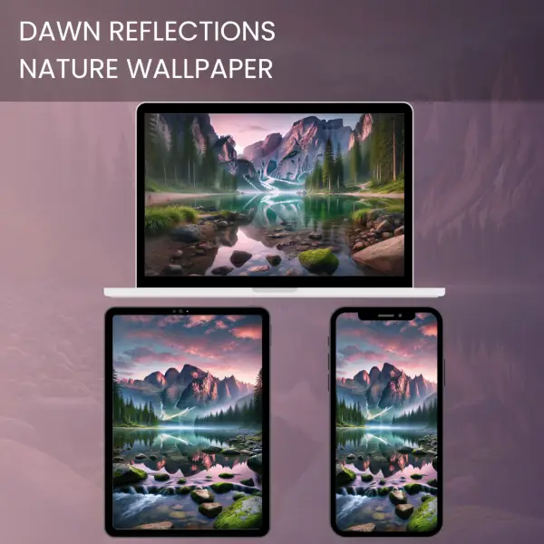 Scenic dawn reflections nature wallpaper of mountains and river with serene forest landscape.600