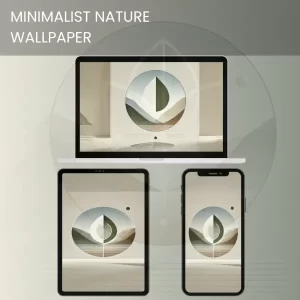 Minimalist nature wallpaper with abstract leaf and serene landscape in soft neutral tones.600
