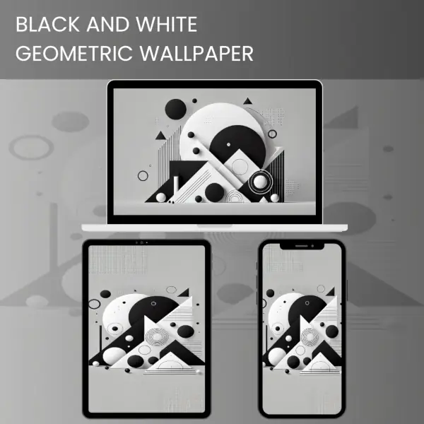 Abstract black and white geometric wallpaper with minimalistic shapes and modern design elements.600v2
