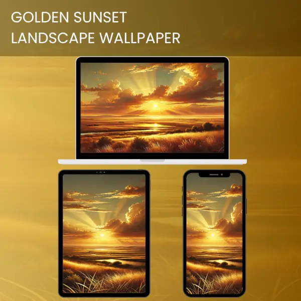 Stunning golden sunset illuminating vast grassy plains under dramatic clouds.600x600v2