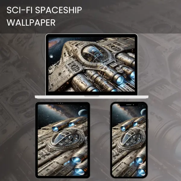 Detailed sci-fi spaceship wallpaper with a futuristic design in space.600v2