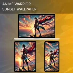 A striking anime warrior standing on a cliff at sunset, with vibrant skies and an ocean view, perfect for a dramatic anime wallpaper.600