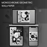 Monochrome geometric wallpaper featuring black and white abstract shapes in a minimalist design.600