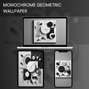 Monochrome geometric wallpaper featuring black and white abstract shapes in a minimalist design.600