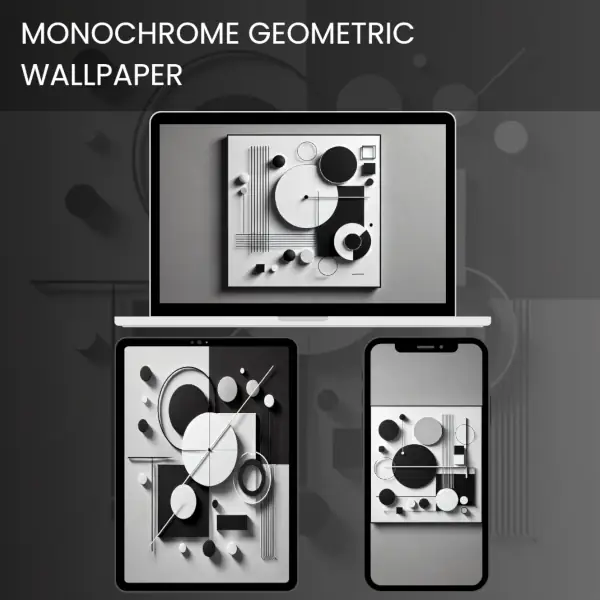 Monochrome geometric wallpaper featuring black and white abstract shapes in a minimalist design.600